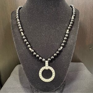 925 Sterling Silver & Black Onyx Beaded Necklace